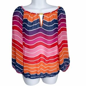 Banana Republic Women S Wavy Stripe Chiffon Swim Cover Up Top Orange‎ Pink sheer